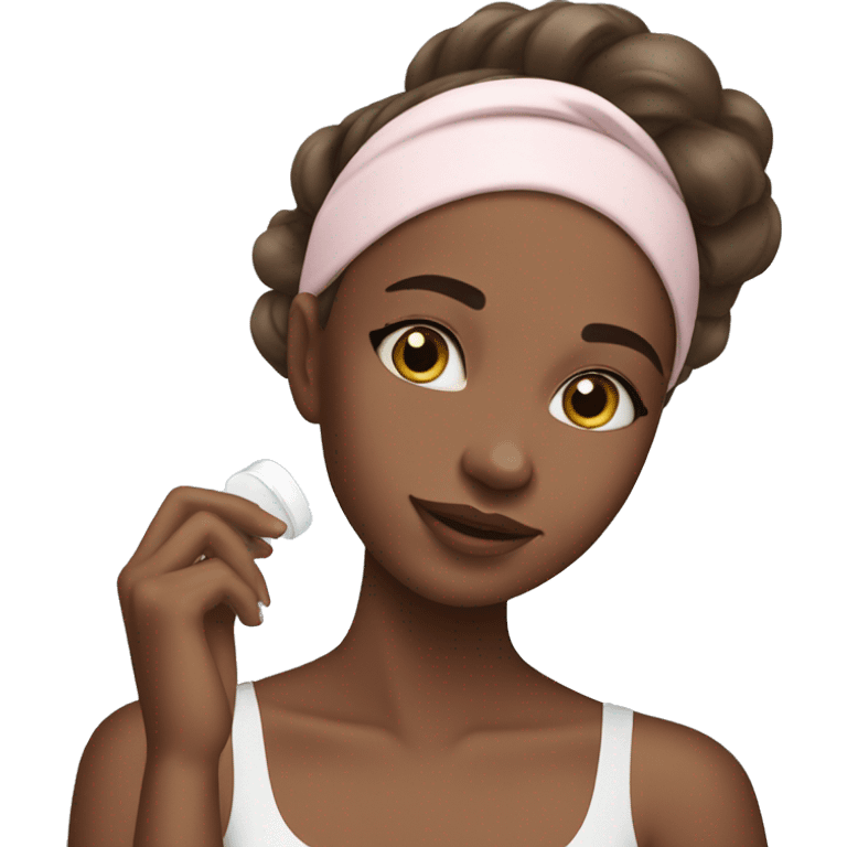 Girl applying skincare on her face with a skincare headband on emoji