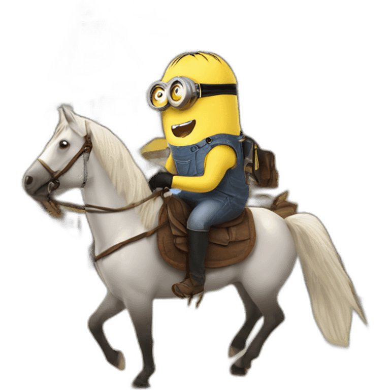 minion riding an horse to a house emoji