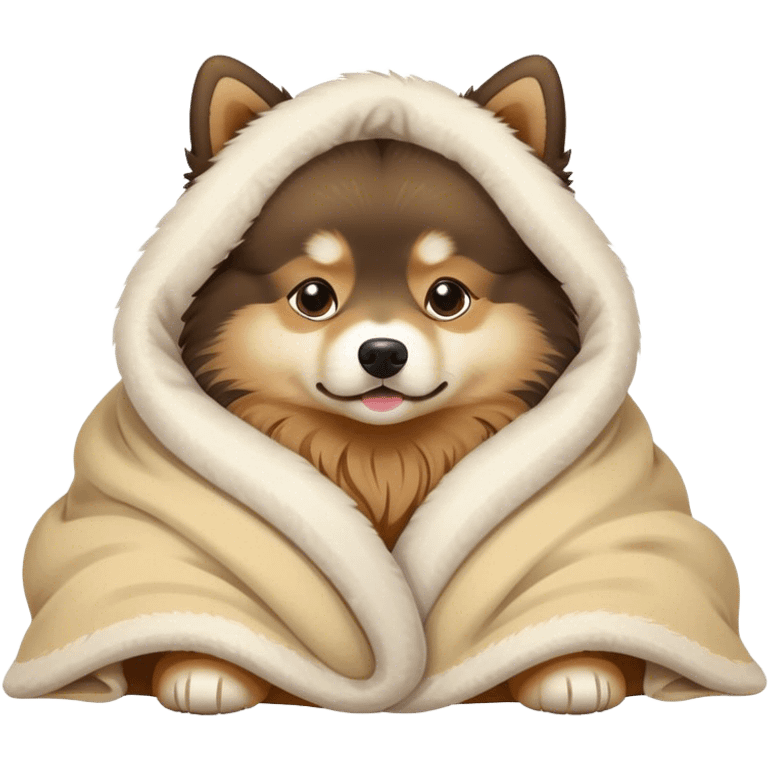 Finnish Lapphund cozy in blanket emoji