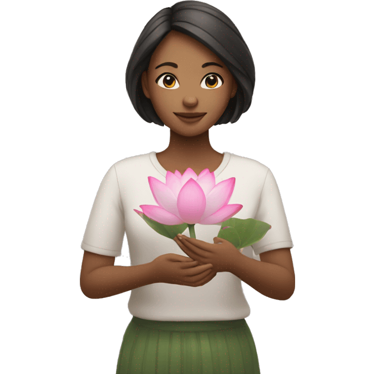 Girl with lotus in her hands emoji