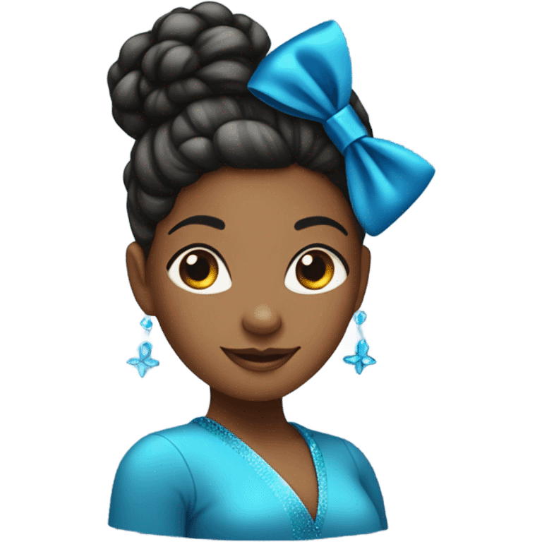 cute black woman with a bun in her hair and a blue sparkly bow emoji