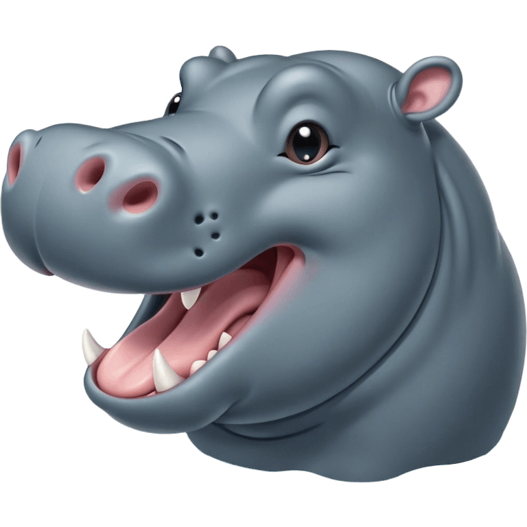 Cinematic Cute Yawning Hippo Portrait Emoji, Head tilted slightly with a dramatic, wide-open yawn, showcasing a soft, smooth slate-gray hide with gently drooping ears, round eyes barely open in drowsy contentment, Simplified yet irresistibly adorable features, highly detailed, glowing with a soft, cozy glow, high shine, relaxed yet expressive, stylized with a touch of aquatic charm, bright and endearing, soft glowing outline, capturing the essence of a sleepy yet affectionate hippo, so drowsy it feels like it could stretch out of the screen and curl up for a nap! emoji