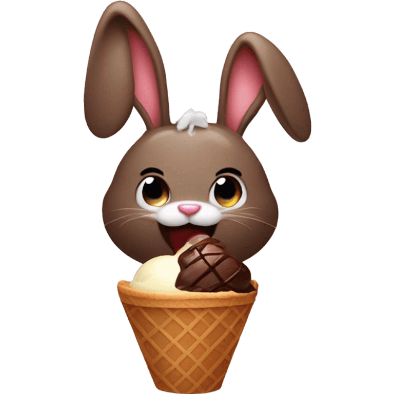 rabbit that has a choclate ice cream on its hand and eating the ice cream emoji