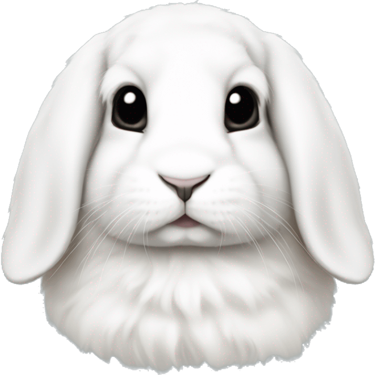 White holland lop rabbit with black spots and a white nose emoji