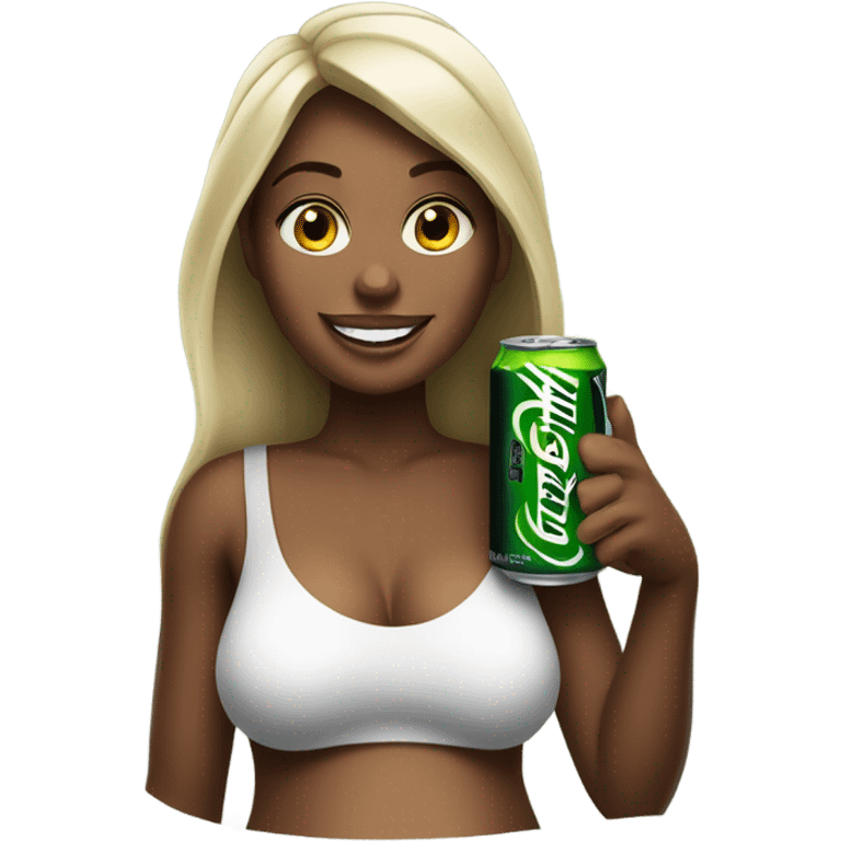 Realistic Beautiful pregnant woman drinking monster energy emoji