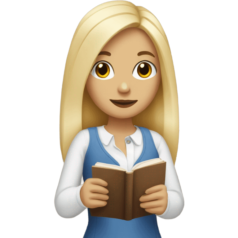 blonde girl drinking a flat white with a book emoji