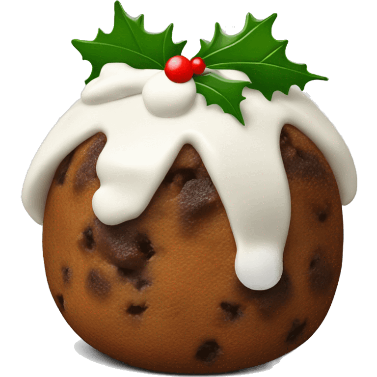 1 Traditional Christmas pudding with white icing, topped with holly leaves and berries emoji