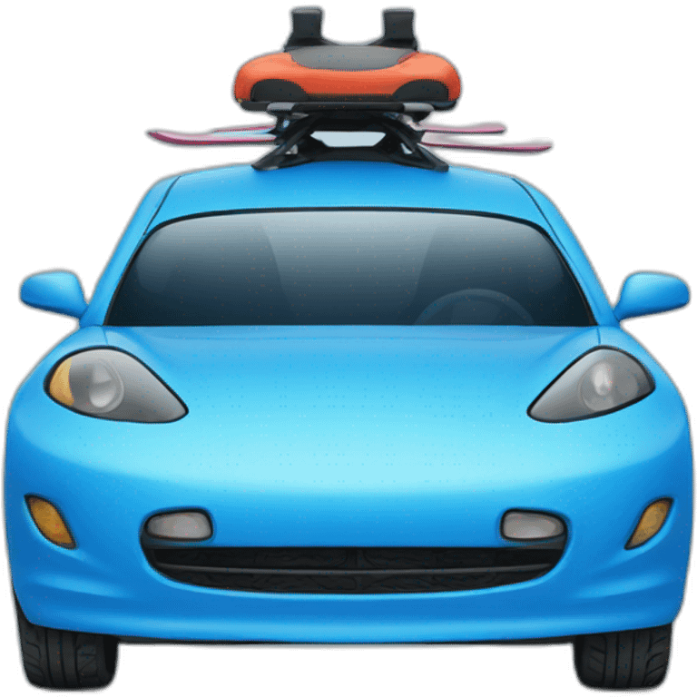 blue car with skis on the top emoji