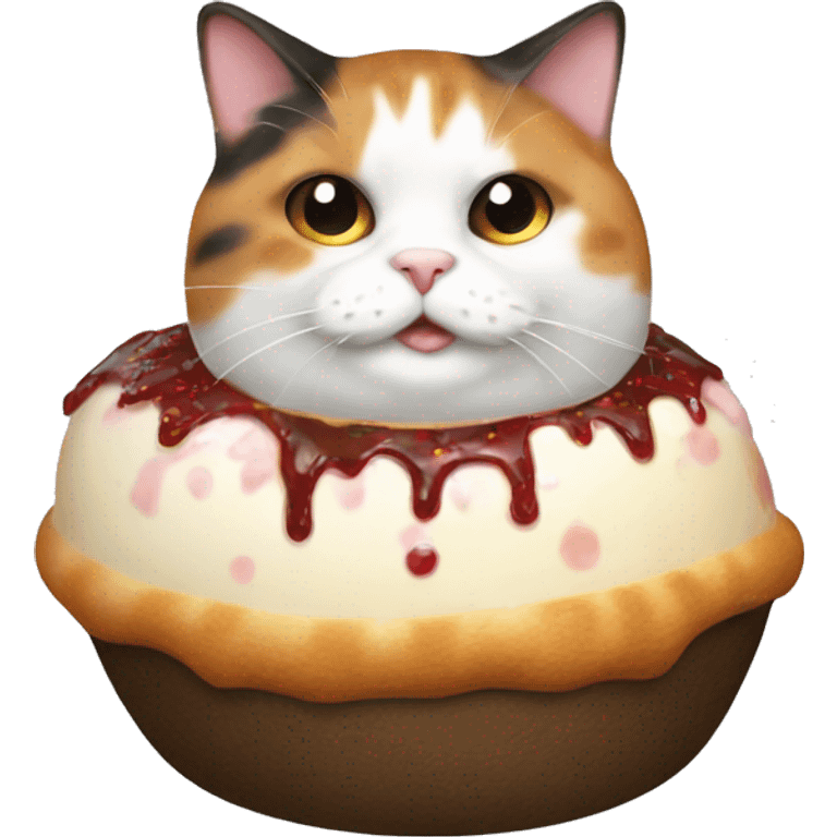 Realistic Fat calico cat with sundae emoji