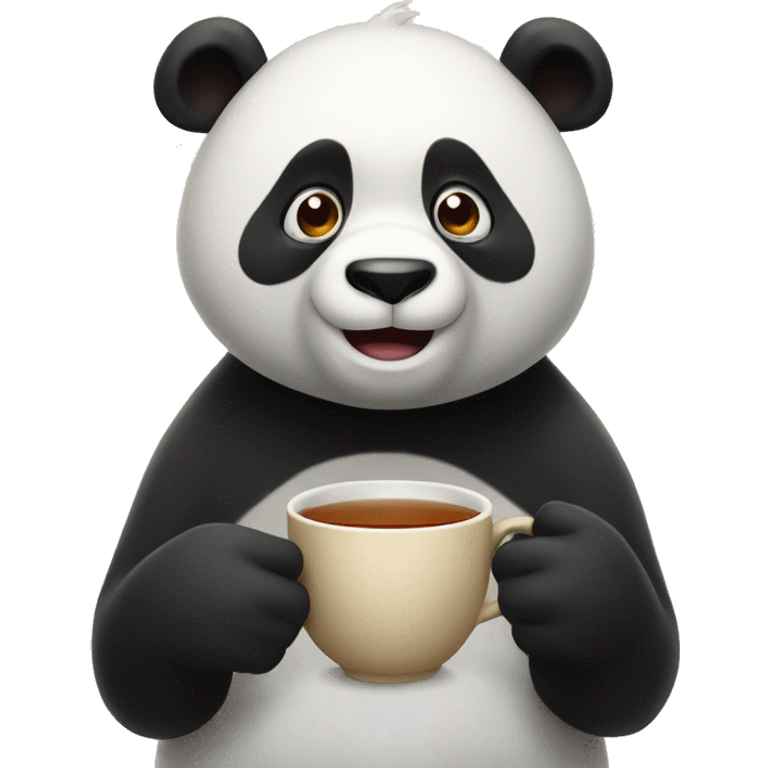 A Panda Looking confused with a Cup of tea in his Hands emoji