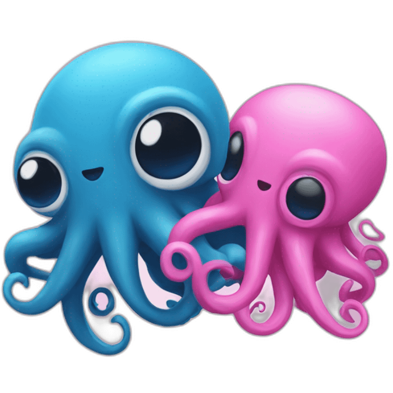 a blue kraken facing  to another pink kraken emoji