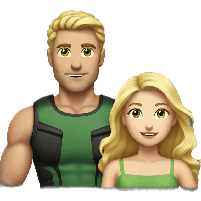 Couple, the man is muscular and has brown hair, the woman has long blonde hair and green eyes emoji