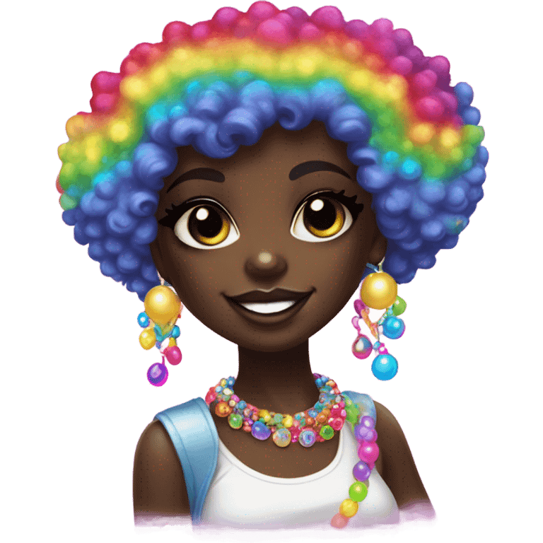 Lisa frank dark skin girl with rainbow Afro with pearls emoji