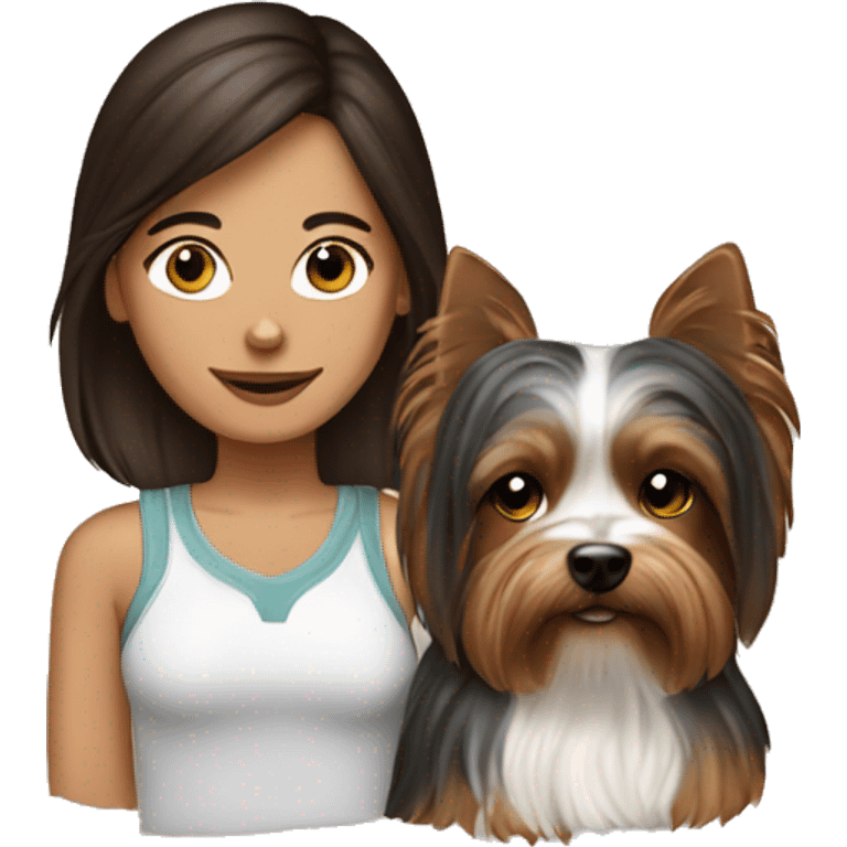 Brunette girl with yorkie dog emoji