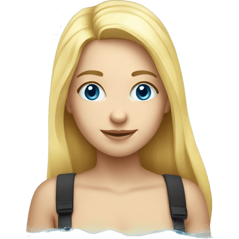 White yellow blond hair girl 25yers old, with blue eyes on the beach snorkelling. emoji