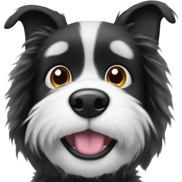 fuzzy black and white dog floppy ears and underbite emoji