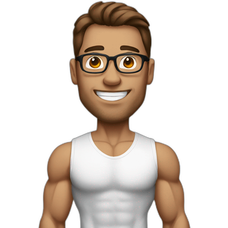 bodybuilder man with brown hair and glasses without beard  emoji