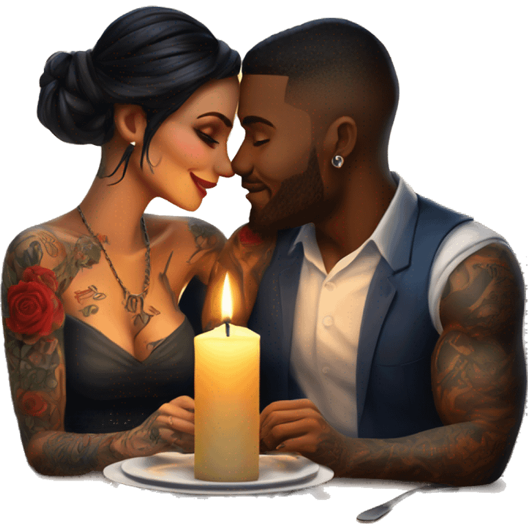 romantic candle light dinner for beautiful tattooed couple emoji