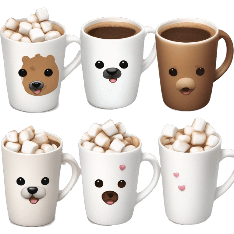 White mug with cute bear prints, hot choco with mallows on top emoji