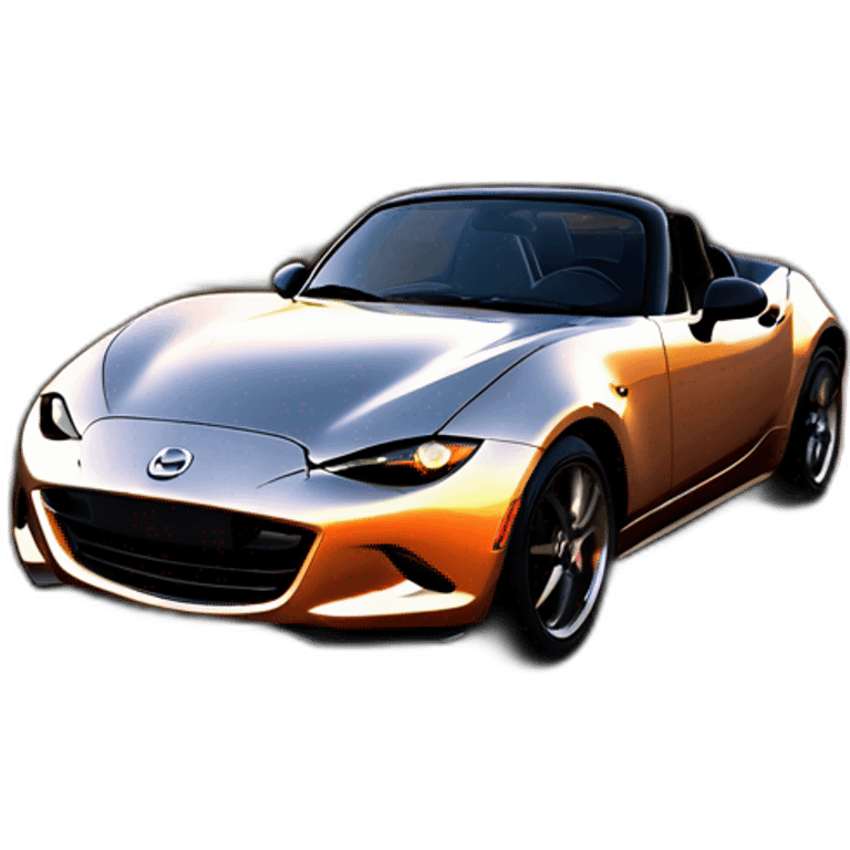 mazda miata mx-5 on road with sunset emoji