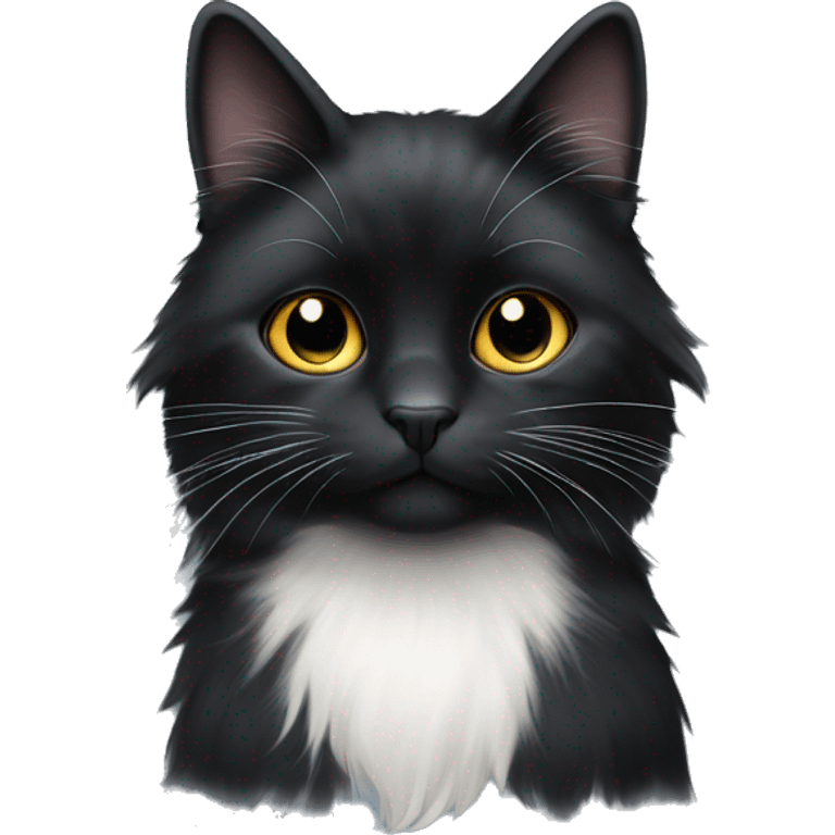 Black long haired cat with a white spot on the muzzle emoji