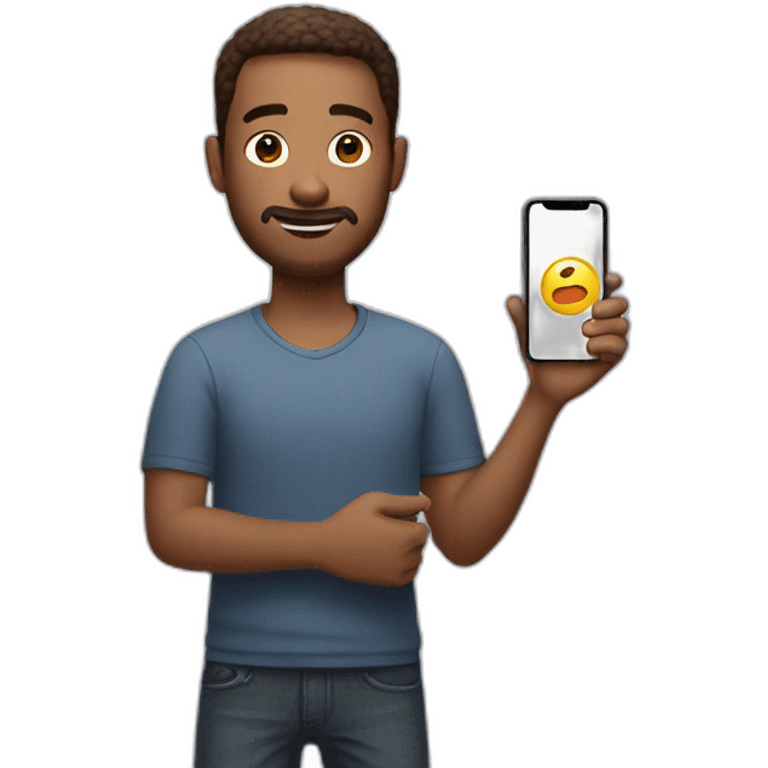 man with short brown cut holds iphone x in his hands emoji