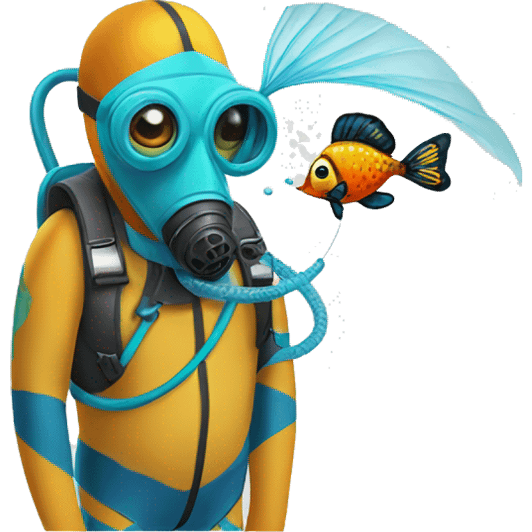 Fish wearing a snorkling mask and breathing tube while holding a butterfly net emoji