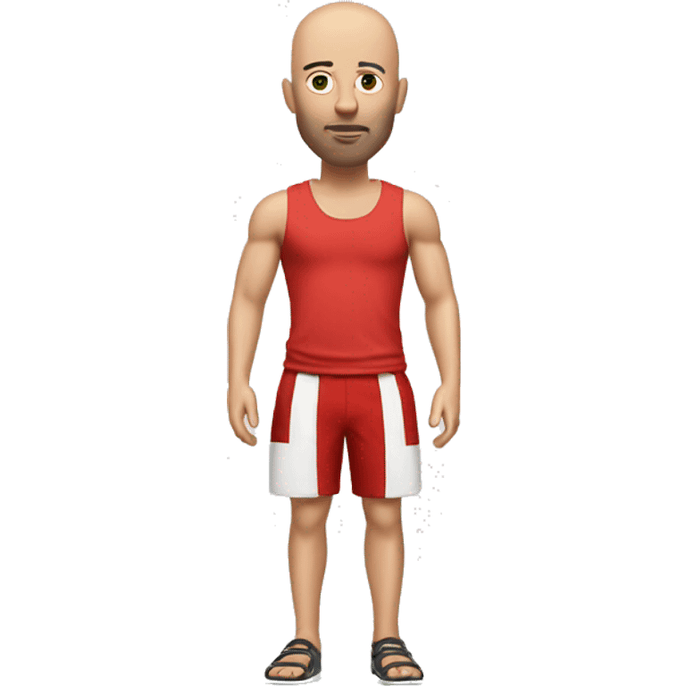 Bald white man with white tank top and red shorts emoji