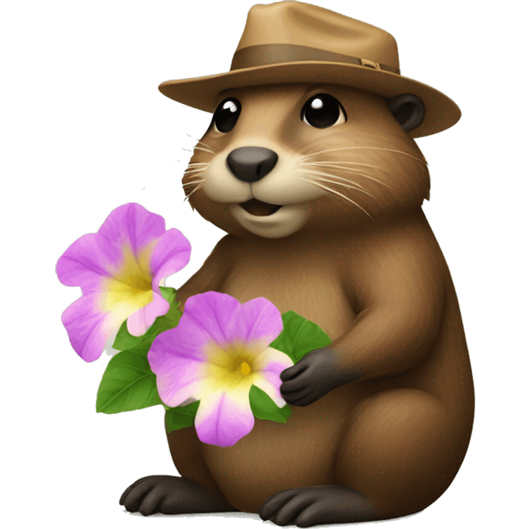 A beaver holding a petunia emoji