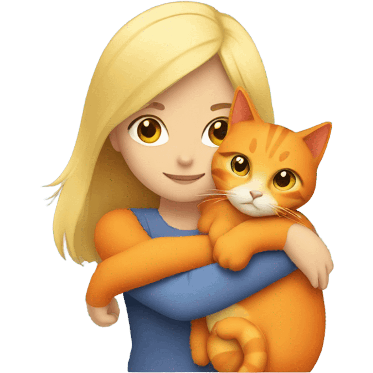 Blonde girl snuggling an orange cat emoji