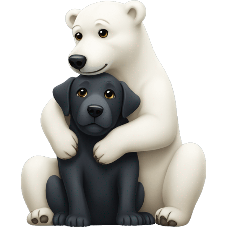 polar bear hugging black Labrador  emoji