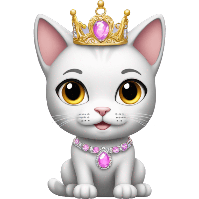 Sparkly princess-cat with tiara and necklace full body emoji