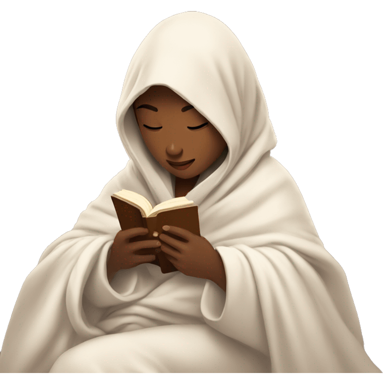 Girl reading a book under a blanket with coffee in her hands emoji