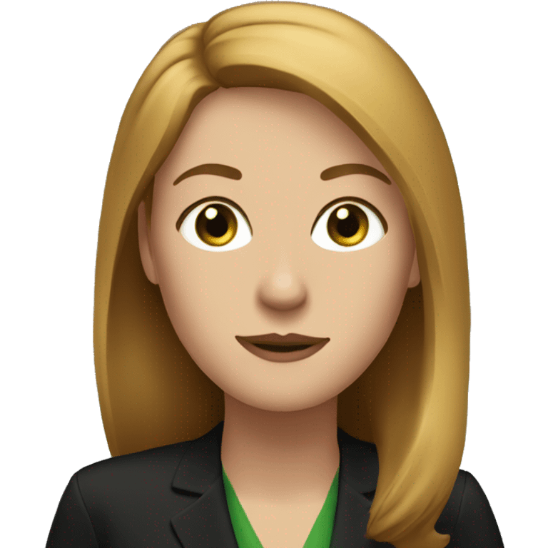 executive woman, straight golden brown hair, green eyes, black dress emoji