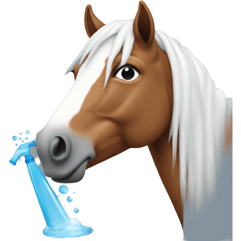 A horse looking sad holding an water gun emoji