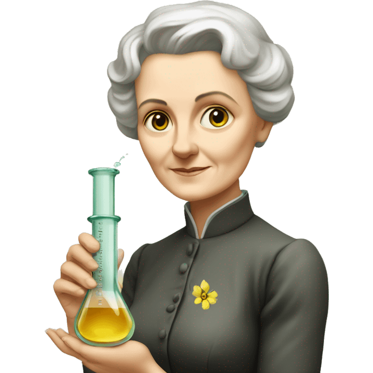 Marie Curie Sklodovskaya holds a test tube in her hands emoji