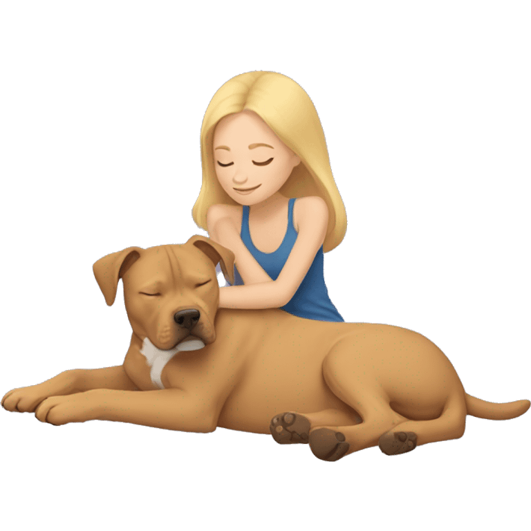 blonde girl sleeping with a light brown pitbull  emoji