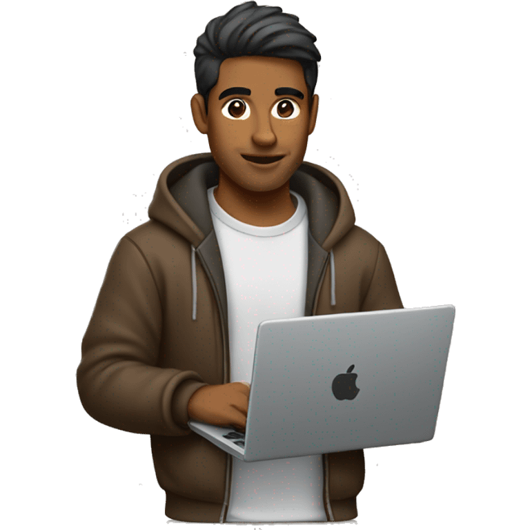 Brown guy wearing a hoodie with a wolfcut holding a laptop emoji