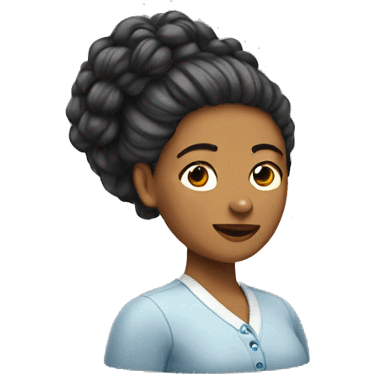 a woman with her hair raised with a pin emoji