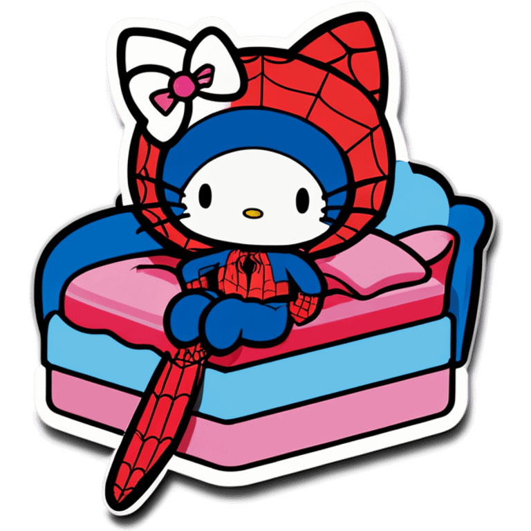 spiderman in bed with hello kitty emoji