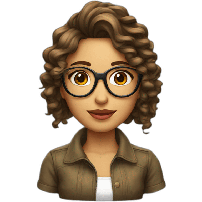 Chica alta de cabello largo y rizado y gafas emoji