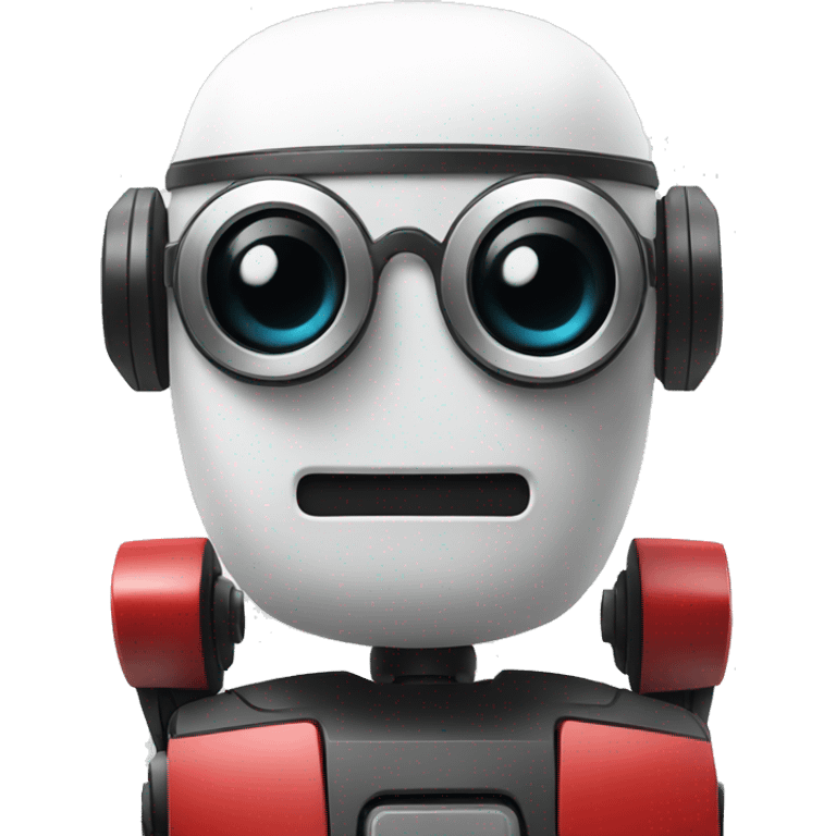 robot, white and black, red glasses, simple emoji