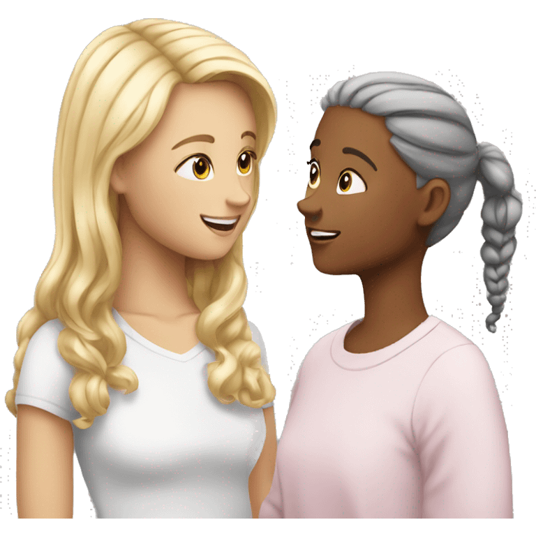 White teen girl talking with older white teen girl emoji