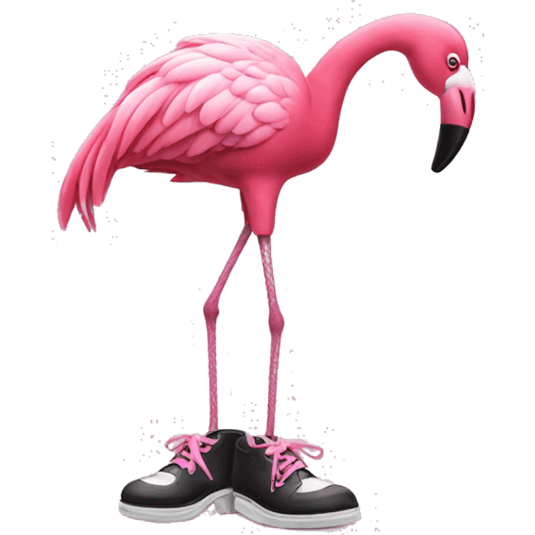 A pink flamingo with tap-dancing shoes emoji