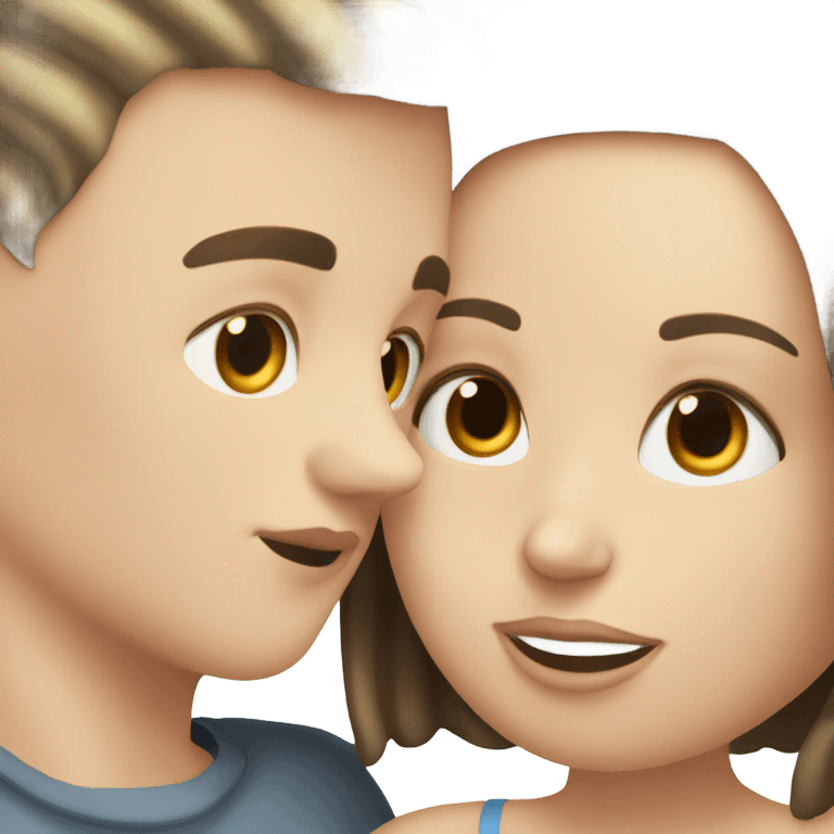 white girl with brunette hair kissing a white boy with a buzz cut emoji