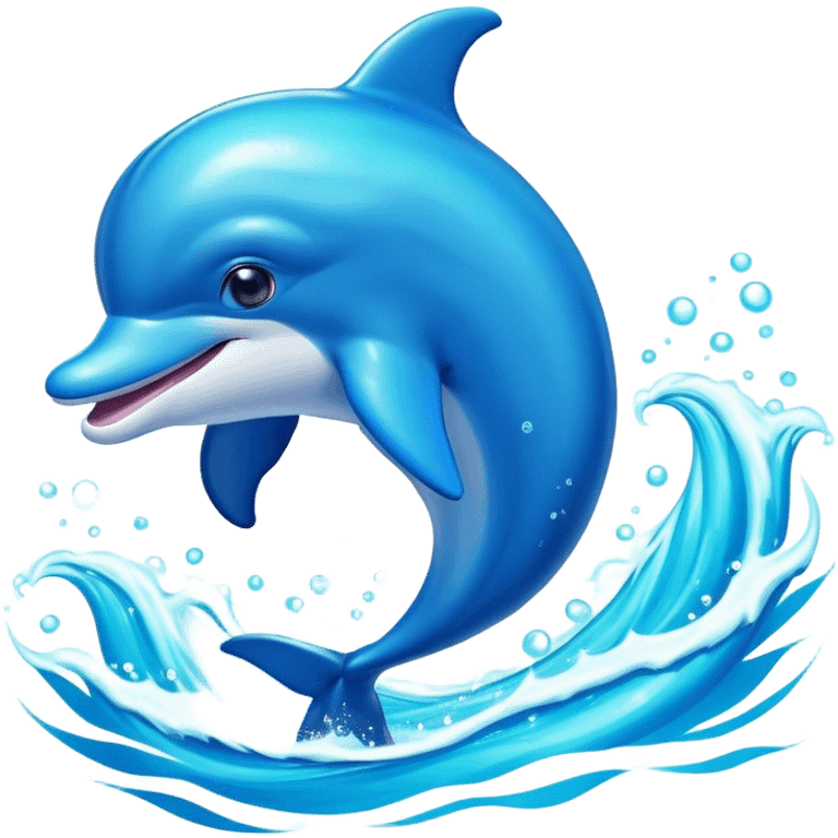 Cinematic Adorably Playful Dolphin Portrait Emoji, Bouncing joyfully through sparkling turquoise waves with a sleek, streamlined body of glossy blue skin, a wide, infectious smile, and bright, twinkling eyes that radiate pure delight, Simplified yet charmingly exuberant features, highly detailed, glowing with a radiant, bubbly aquatic glow, high shine, energetic and heartwarming, stylized with an air of whimsical ocean fun, soft glowing outline, capturing the essence of a super cute dolphin that seems ready to leap out of the screen spreading joy! emoji