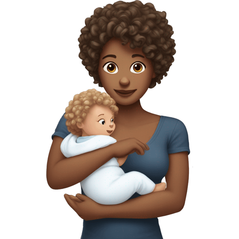 curly-haired white girl with a 5 month old baby in her arms emoji