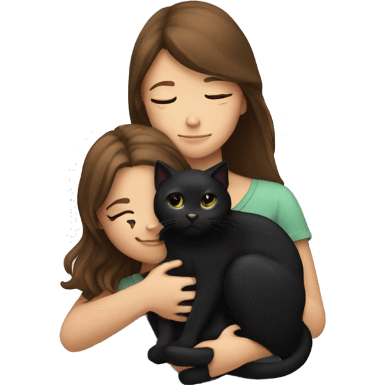 Brown haired girl hugging black cat  emoji