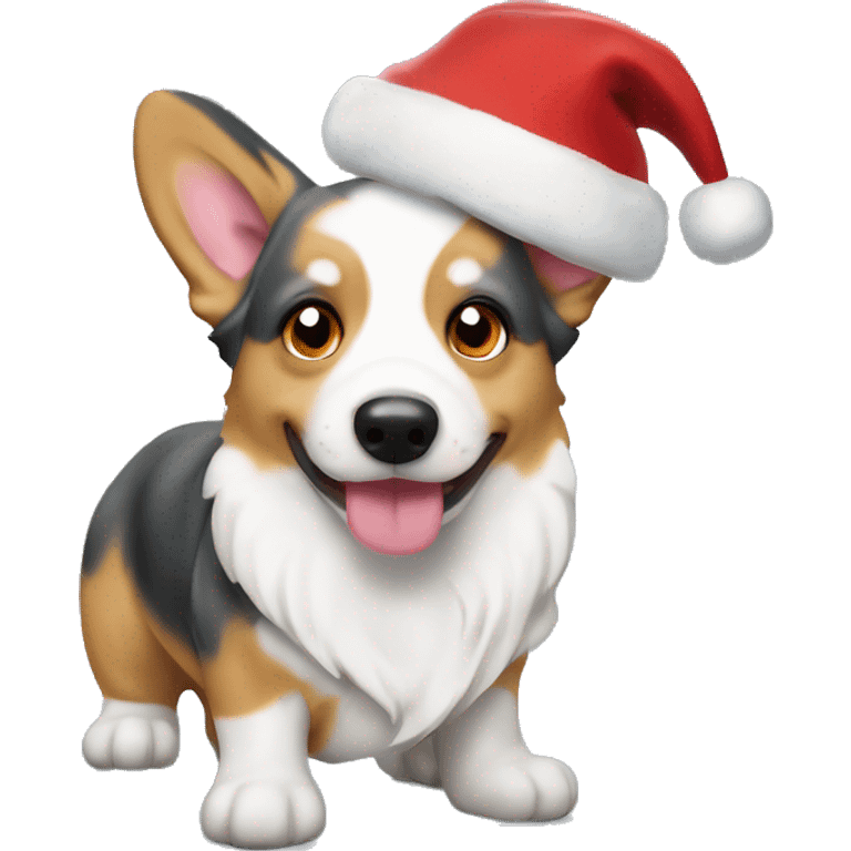 Merle corgi with Santa hat emoji