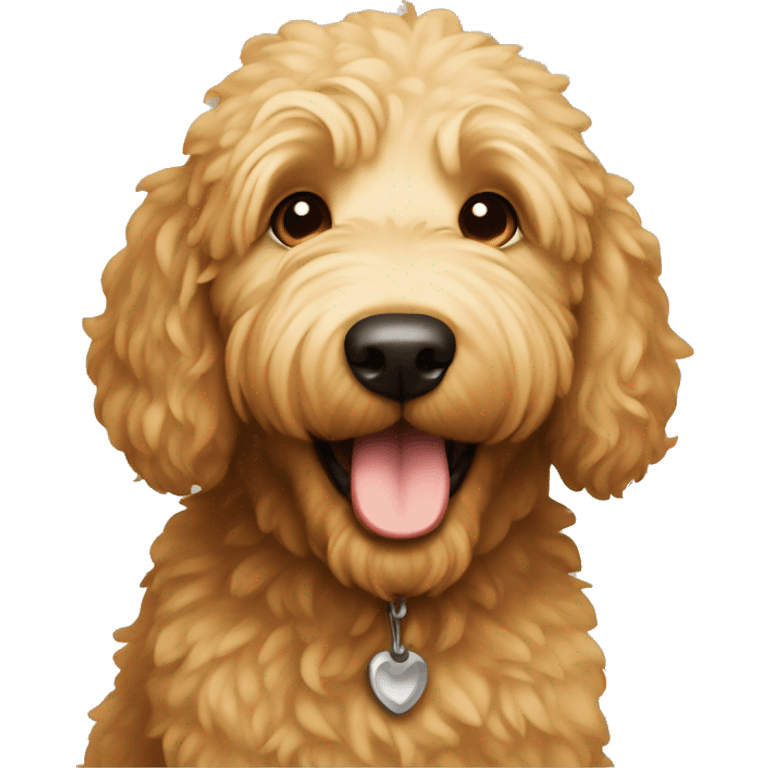 golden doodle with brown eyes sitting and laughing emoji